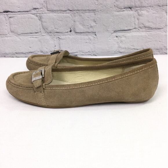 Michael Michael Kors Almond Toe Buckle Suede Preppy Minimalist Tan Loafer 10M - Picture 9 of 13
